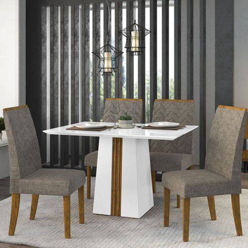 Sala de Jantar Mesa Itália 120cm e 4 Cadeiras Áurea Branco/demolição/bronze - Dj Móveis