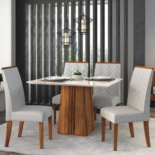 Sala de Jantar Mesa Itália 120cm e 4 Cadeiras Áurea Terrara/off/claro - Dj Móveis