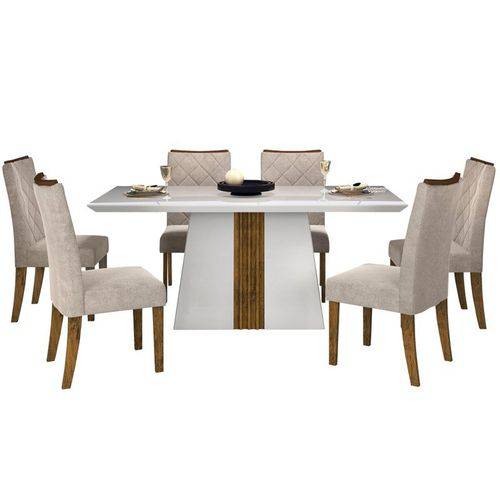 Sala de Jantar Mesa Itália 170cm e 6 Cadeiras Golden Branco/demolição/bege - Dj Móveis