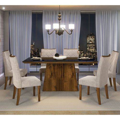 Sala de Jantar Mesa Itália 170cm e 6 Cadeiras Golden Malbec/preto/bege - Dj Móveis