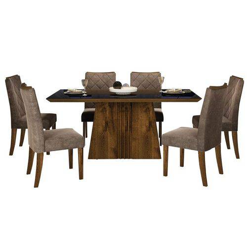 Sala de Jantar Mesa Itália 170cm e 6 Cadeiras Golden Malbec/preto/marrom - Dj Móveis