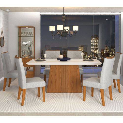 Sala de Jantar Mesa Itália 170cm e 6 Cadeiras Golden Terrara/off/claro - Dj Móveis