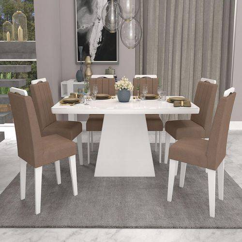 Sala Jantar Helen 180cm X 90cm com 6 Cadeiras Elisa Branco/pluma - Cimol