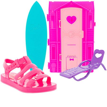 Sandália Infantil Grendene Kids Barbie Dreamhouse Pink + Brinde Casa de Praia