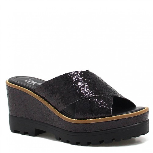 Sandália Plataforma Zariff Shoes Glitter Preto