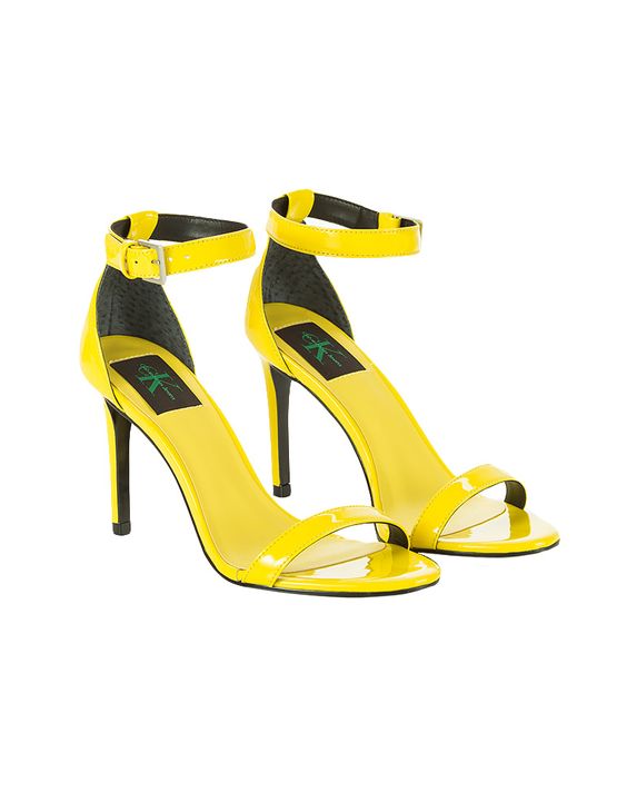Sandália Tiras Calvin Klein Jeans Couro Verniz Amarelo Ouro - 35
