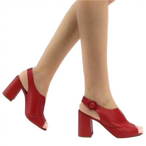 Sandalia Zariff Shoes Casual Recorte V em Couro Atanado Vermelho