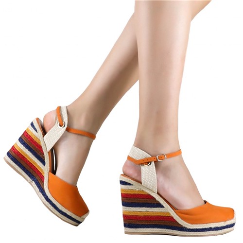 Sandália Zariff Shoes Plataforma Corda Laranja