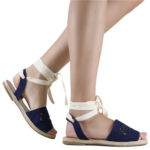 Sandália Zariff Shoes Rasteira Amarração Azul