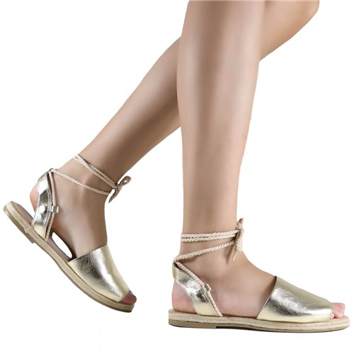 Sandália Zariff Shoes Rasteira Amarração Corda Dourado