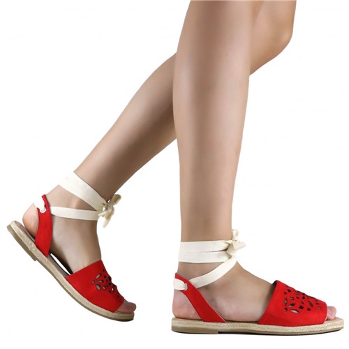 Sandália Zariff Shoes Rasteira Amarração Vermelho