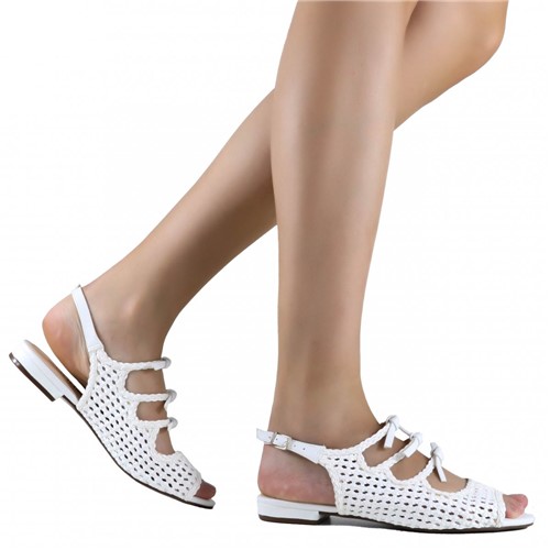 Sandália Zariff Shoes Rasteira Laço Tressê Branco