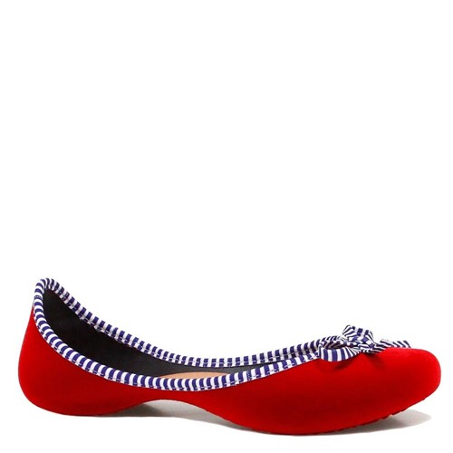 Sapatilha Zariff Shoes Curvada Laço Veludo Vermelho