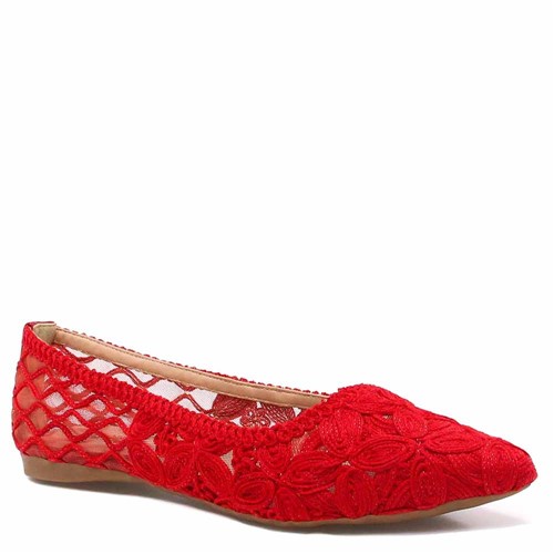 Sapatilha Zariff Shoes Floral Renda Vermelho