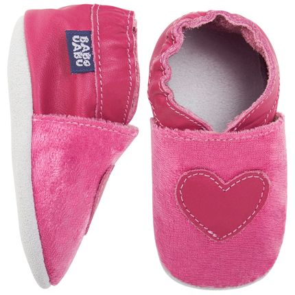 Sapatinho para Bebê em Couro Eco Velvet Heart Pink - Babo Uabu