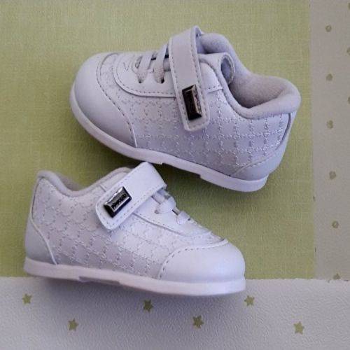 Sapato Bebê Masculino Branco 17 ( 07-08 M) Cadarço e Velcro Pimpolho