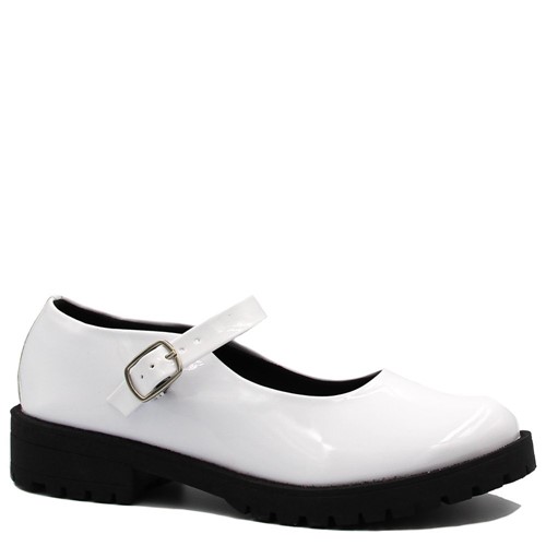 Sapato Boneca Zariff Shoes Verniz Fivela Branco