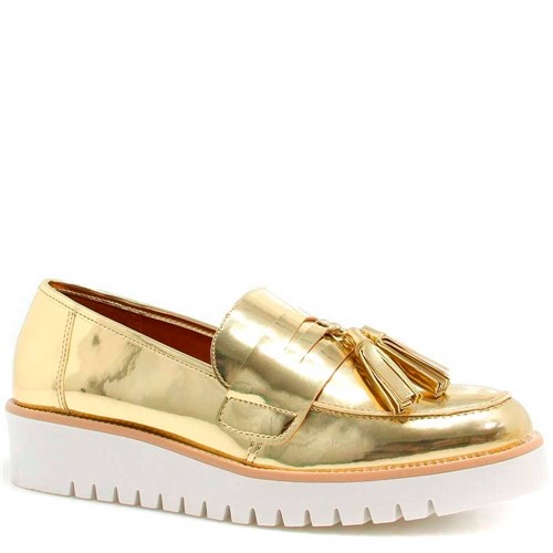 Sapato Mocassim Zariff Shoes Flatform Dourado