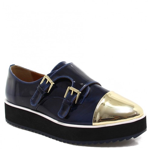 Sapato Oxford Zariff Shoes Flatform Monk Strap Dourado