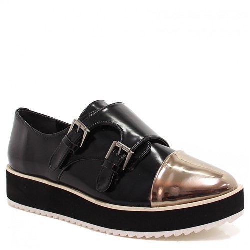 Sapato Oxford Zariff Shoes Flatform Monk Strap Preto