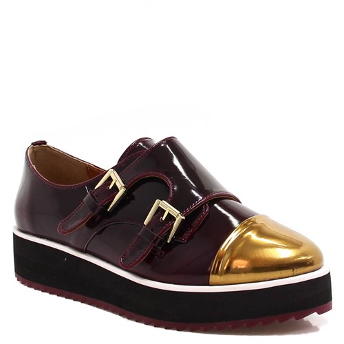 Sapato Oxford Zariff Shoes Flatform Monk Strap Vermelho