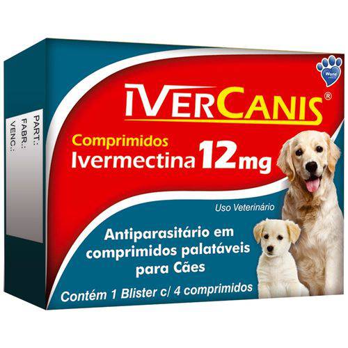 Sarnicida para Cães Ivercanis 12mg (Ivermectina) - 4 Comprimidos