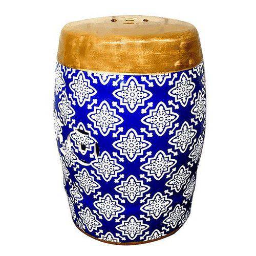 Seat Garden Azul e Branco - Banqueta de Cerâmica Estampada Mosaico - 30x46 Cm