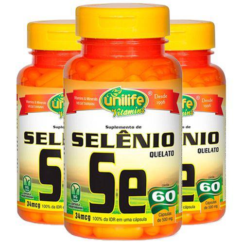 Selênio Quelato - Unilife - 3 Un de 60 Cápsulas