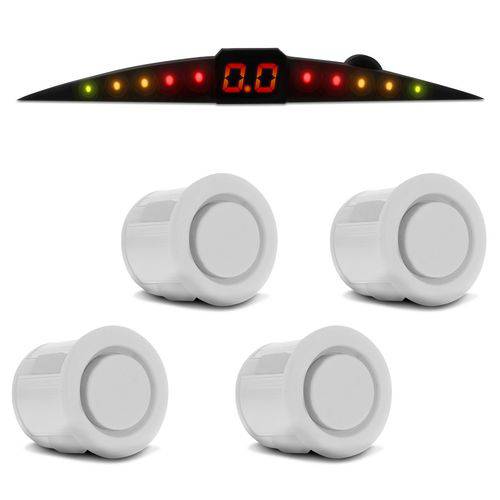 Sensor de Estacionamento 4 Pontos Branco Brilhante Display Colorido Meia Lua Slim