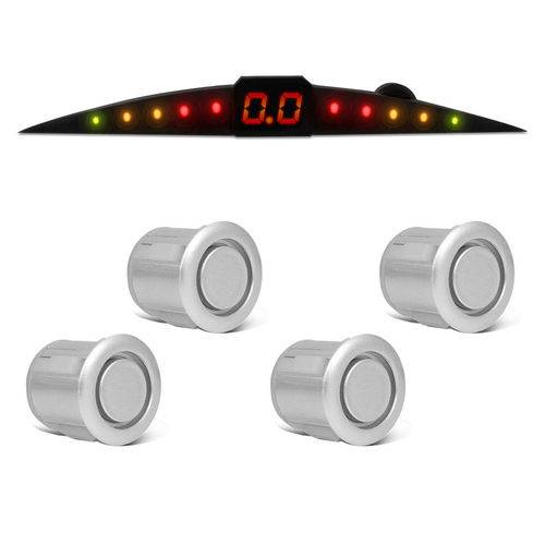Sensor de Estacionamento 4 Pontos Prata com Display Led Colorido Meia Lua Slim Universal