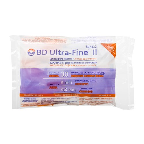 Seringa Insulina BD Ultra-Fine 30UI Agulha 8mm 10 Unidades