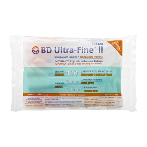 Seringa Insulina BD Ultra-Fine 100UI Agulha 8mm 10 Unidades