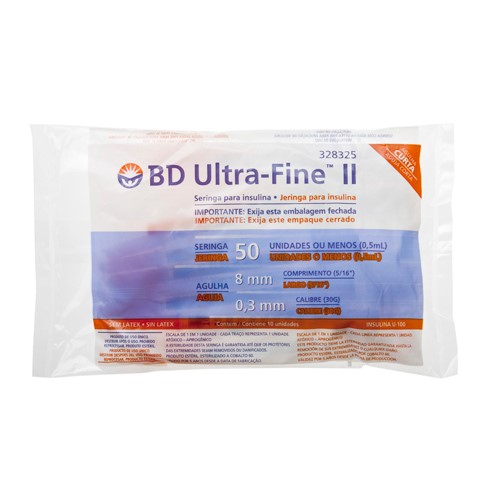 Seringa Insulina BD Ultra-Fine 50UI Agulha 8mm 10 Unidades