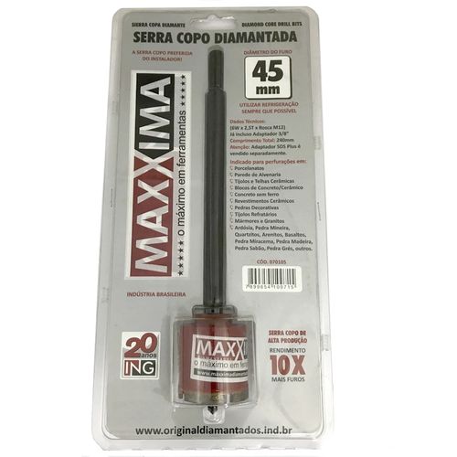 Serra Copo Diamantada 45mm Alta Produção - Maxxima