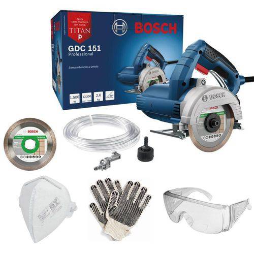 Serra Mármore Bosch GDC Titan 151 220v Kit Refrigeração EPI e 02 Discos Bosch