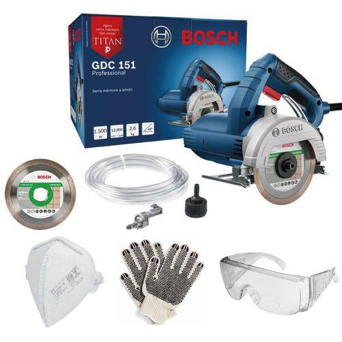Serra Mármore Bosch GDC Titan 151 127v Kit Refrigeração EPI e 02 Discos Bosch