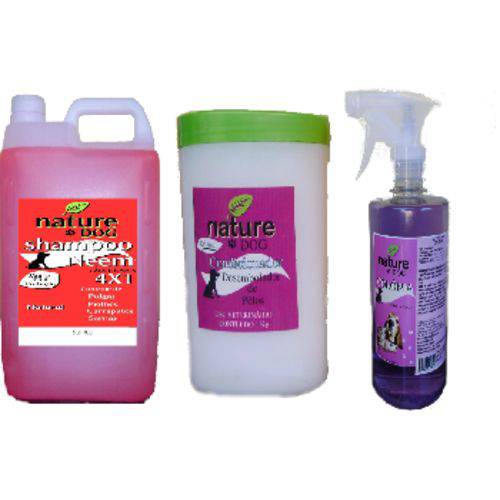 Shampoo Anti Pulgas 5 Litros+ Condicionador 1kg + Colõnia 500ml para Cães e Gatos Nature Dog