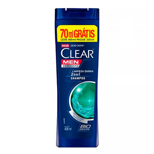 Shampoo Anticaspa Clear Men Limpeza Diária 2 em 1 400ml Grátis 70ml