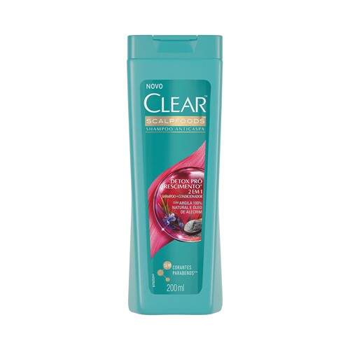 Shampoo Anticaspa Clear Scalpfoods Detox Pró Crescimento 2 em 1 200ml
