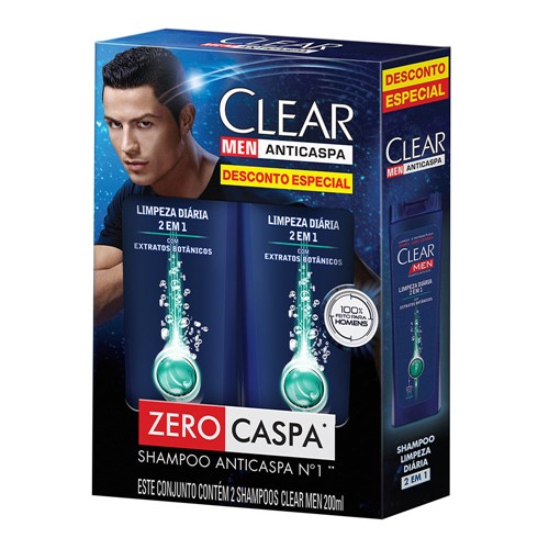 Shampoo Clear Men Limpeza Diária 2 em 1 Preço Especial com 2 Unidades de 200ml Cada
