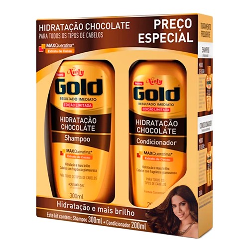 Shampoo + Condicionado Niely Gold Hidratação Chocolate com 300ml Shampoo e 200ml Condicionador