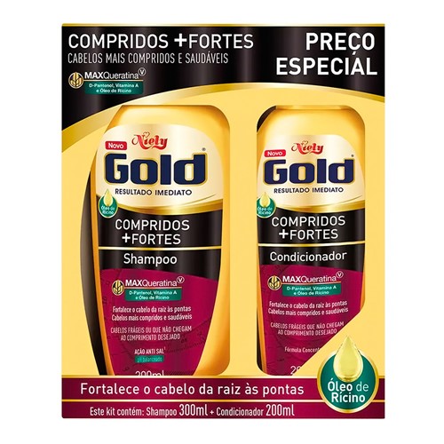 Shampoo + Condicionador Niely Gold Compridos + Fortes com 300ml+200ml Preço Especial