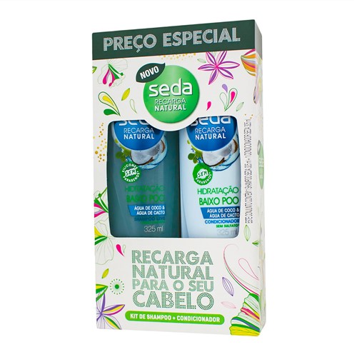 Shampoo + Condicionador Seda Recarga Natural Hidratação Baixo Poo com 325ml Cada Preço Especial