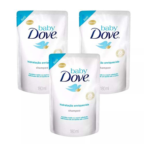 Shampoo Dove Baby Hidratação Enriquecida Refil 180ml 3 Unidades