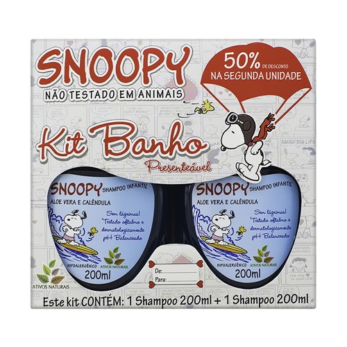 Shampoo Infantil Snoopy Aloe Vera e Calêndula com 200ml + 50% de Desconto na Segunda Unidade com 200ml