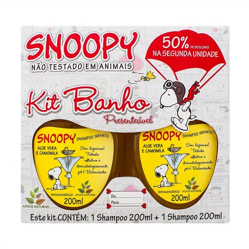 Shampoo Infantil Snoopy Aloe Vera e Camomila com 200ml + 50% de Desconto na Segunda Unidade com 200ml