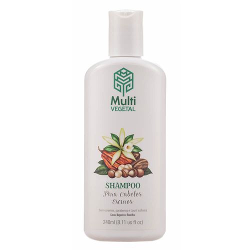 Shampoo Natural de Nogueira, Cacau e Baunilha para Cabelos Escuros 240ml - Multi Vegetal