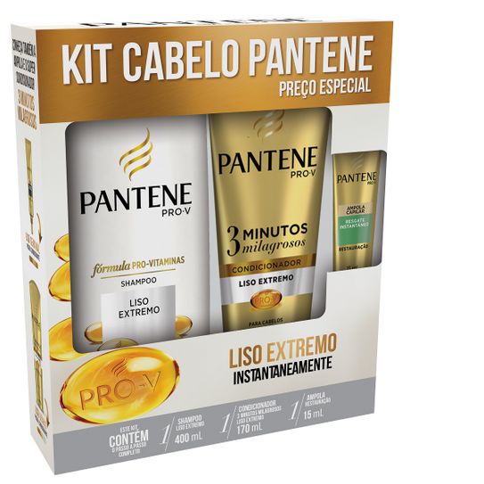 Shampoo Pantene Liso Extremo 400ml + Condicionador 3mm 170ml + Ampola Restauração 15ml