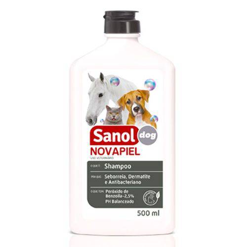 Shampoo para Alergias Peróxido de Benzoila para Cachorro, Gato, Cavalo, Novapiel Sanol 500ml