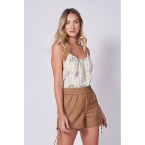 Short Couro Faux Franja Toffee - P